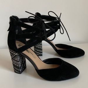 Audrey Brooke Black Suede Block Heel Shoe